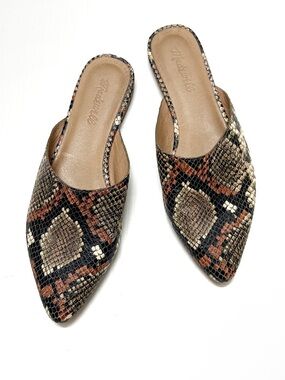 Madewell leather embossed snake print pointed toe slip on Remi mules Size 8